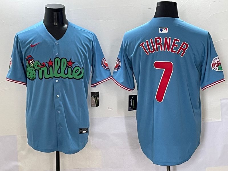Men Philadelphia Phillies #7 Turner Light Blue three generations Joint Name Nike 2025 MLB Jersey style 1